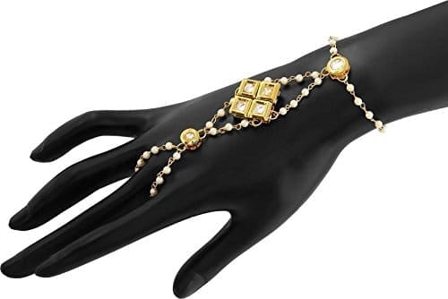Abhaah Pearl Chain Stylish kundan Bohemian Hand Harness/hathphool/Ring Bracelet Cum Anklet for Women and Girls