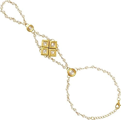Abhaah Pearl Chain Stylish kundan Bohemian Hand Harness/hathphool/Ring Bracelet Cum Anklet for Women and Girls