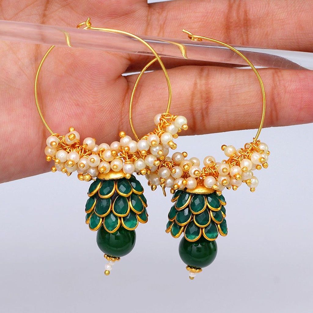 Abhaah Rajasthani handcrafted Kundan Pachi light weight hoops jhumki earrings with pearls for girls and women