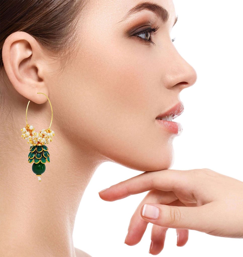 Abhaah Rajasthani handcrafted Kundan Pachi light weight hoops jhumki earrings with pearls for girls and women