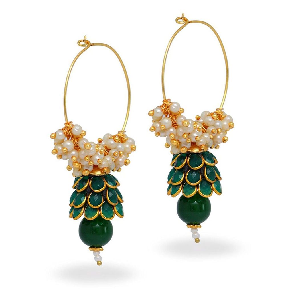 Abhaah Rajasthani handcrafted Kundan Pachi light weight hoops jhumki earrings with pearls for girls and women