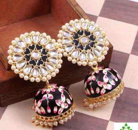 Abhaah bollywood kundan meenakari traditional look bridal flower stud earrings jhumka th pearls for women and girls