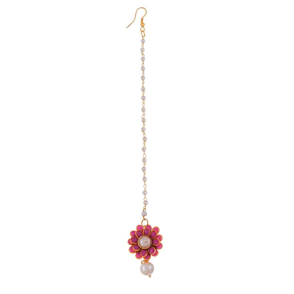 Abhaah kundan flower pearl chain maang tikka for women and girls