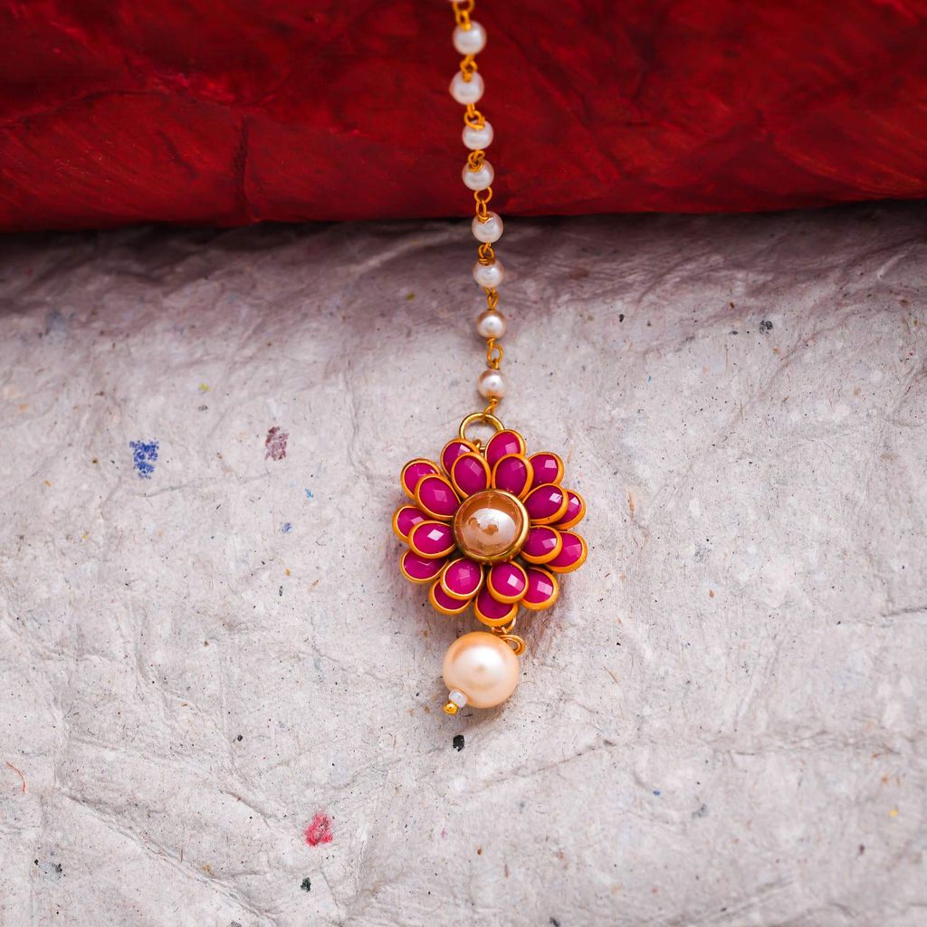 Abhaah kundan flower pearl chain maang tikka for women and girls