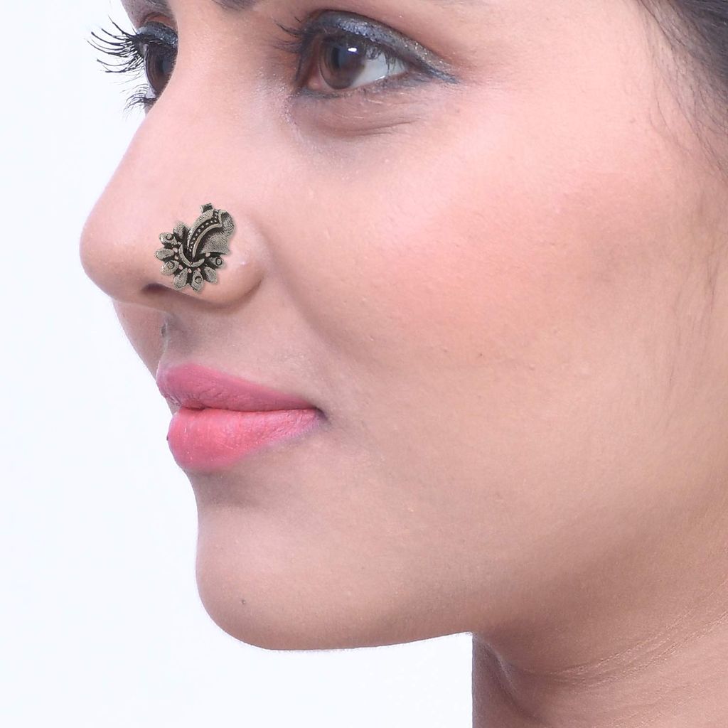 Abhaah Oxidized german Silver Plated Handmade Nose clip, Nose Pin, Nose Rings & Stud with piercing for women