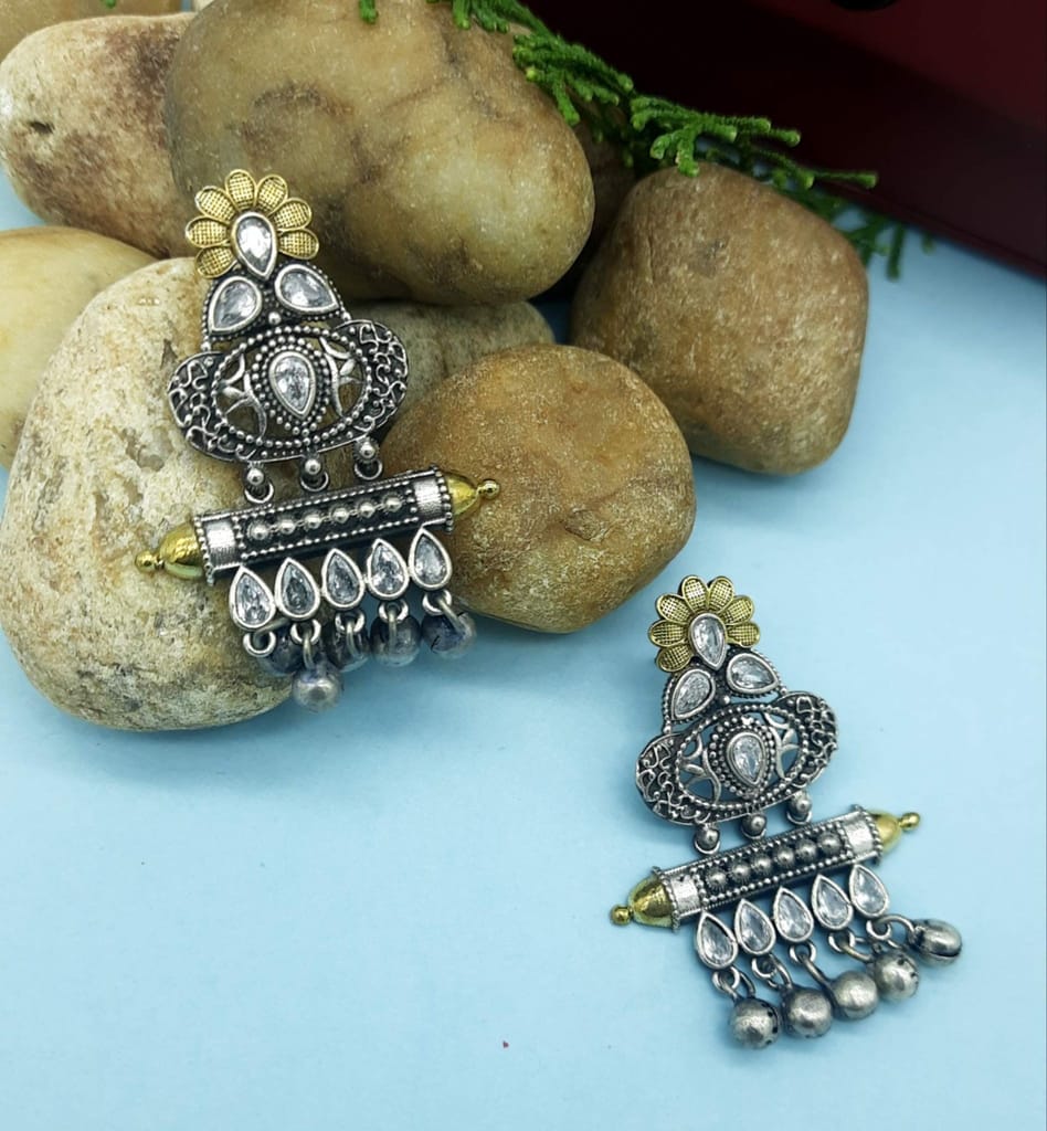 Abhaah antique Ruby Emerald German oxidised silver plated american diamond latest design stud earrings for woman and girls