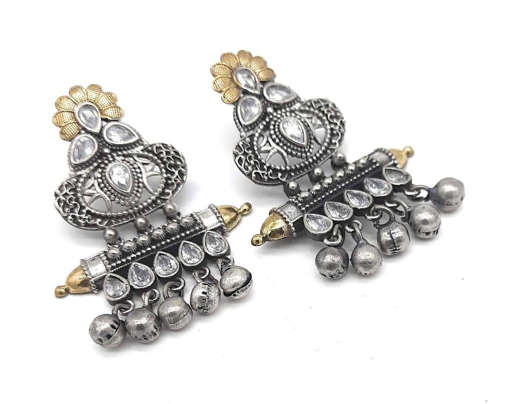 Abhaah antique Ruby Emerald German oxidised silver plated american diamond latest design stud earrings for woman and girls