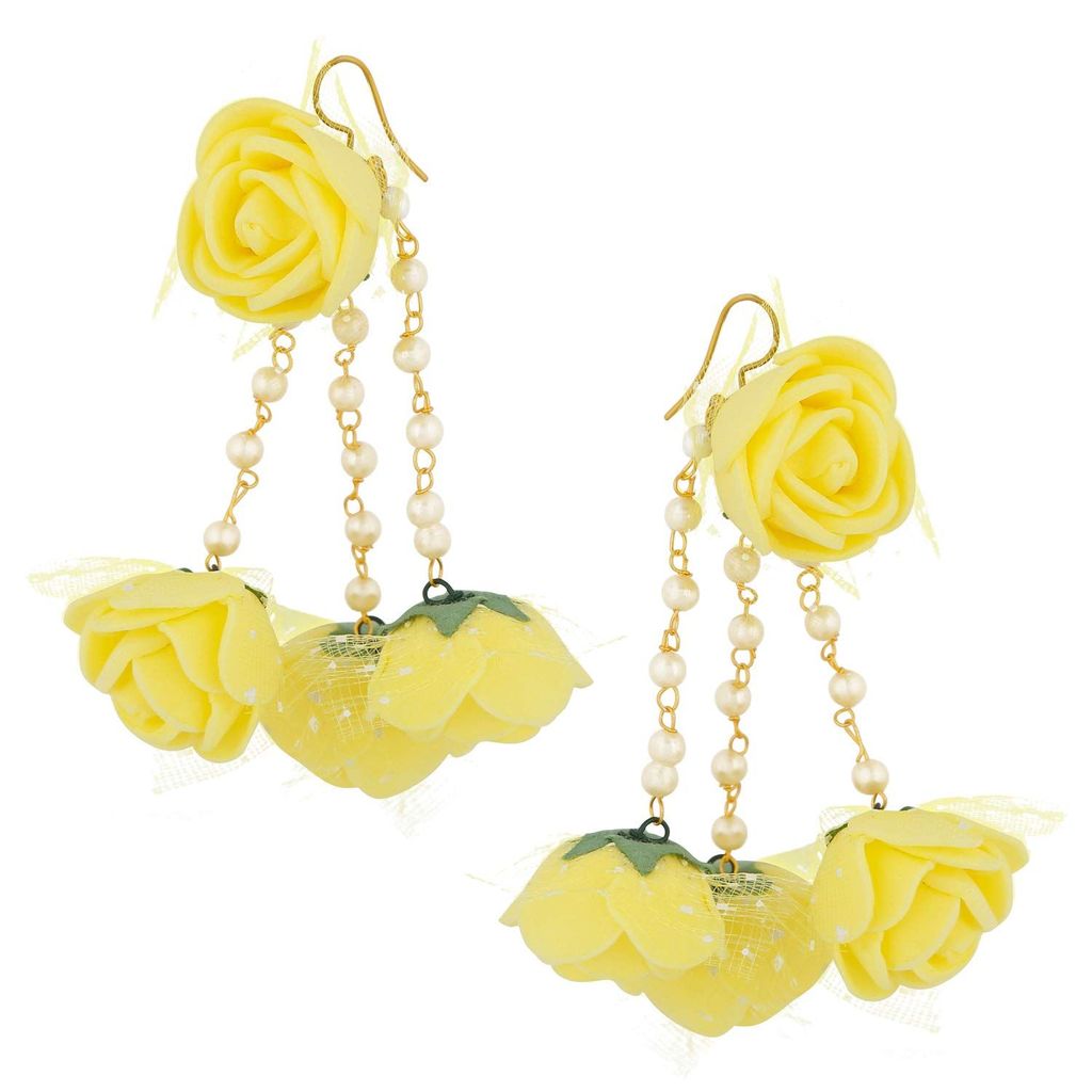 APARA Yellow Floral Gota Patti Mehandi/Haldi Necklace, Earrings, Bracelet & Maang Tika For Women & Girls