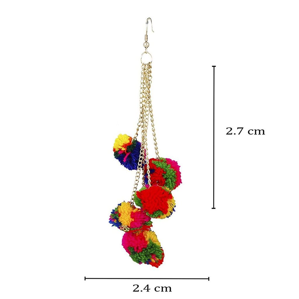 Abhaah multicolored long chain tassel pom pom earrings for women and girls