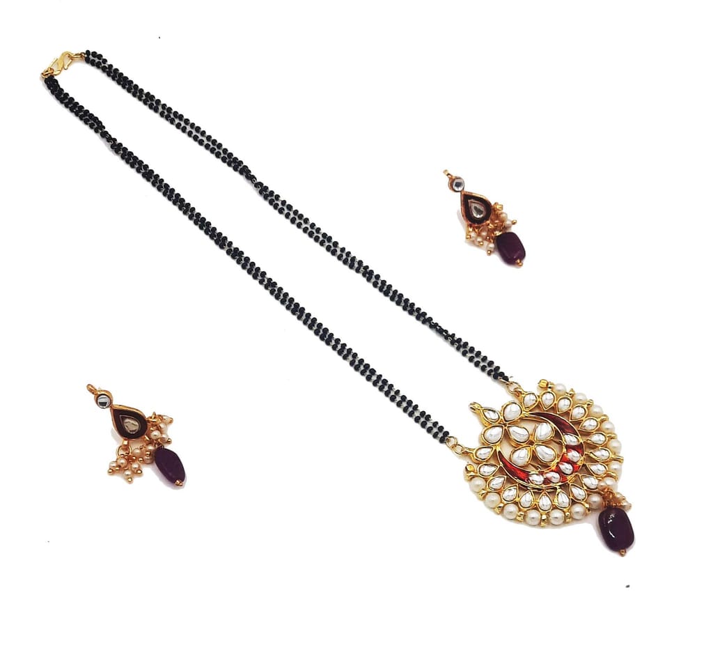 Abhaah long latest design oxidised antique gold pearl reversible mangalsutra with earrings jewellery set for woman
