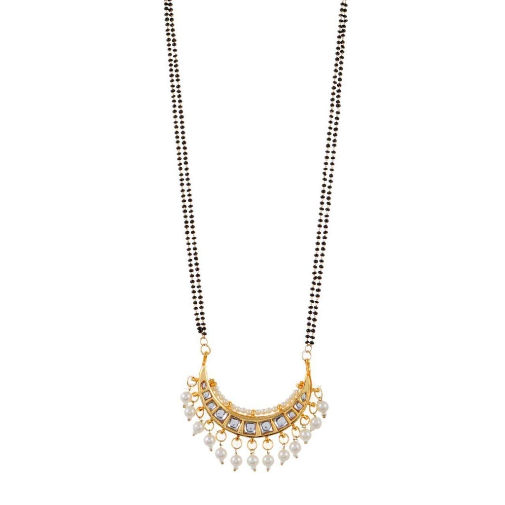 Abhaah Non-Precious Metal White Long Kundan Meenakari Reversible Chandbali Mangalsutra Jewellery for Women