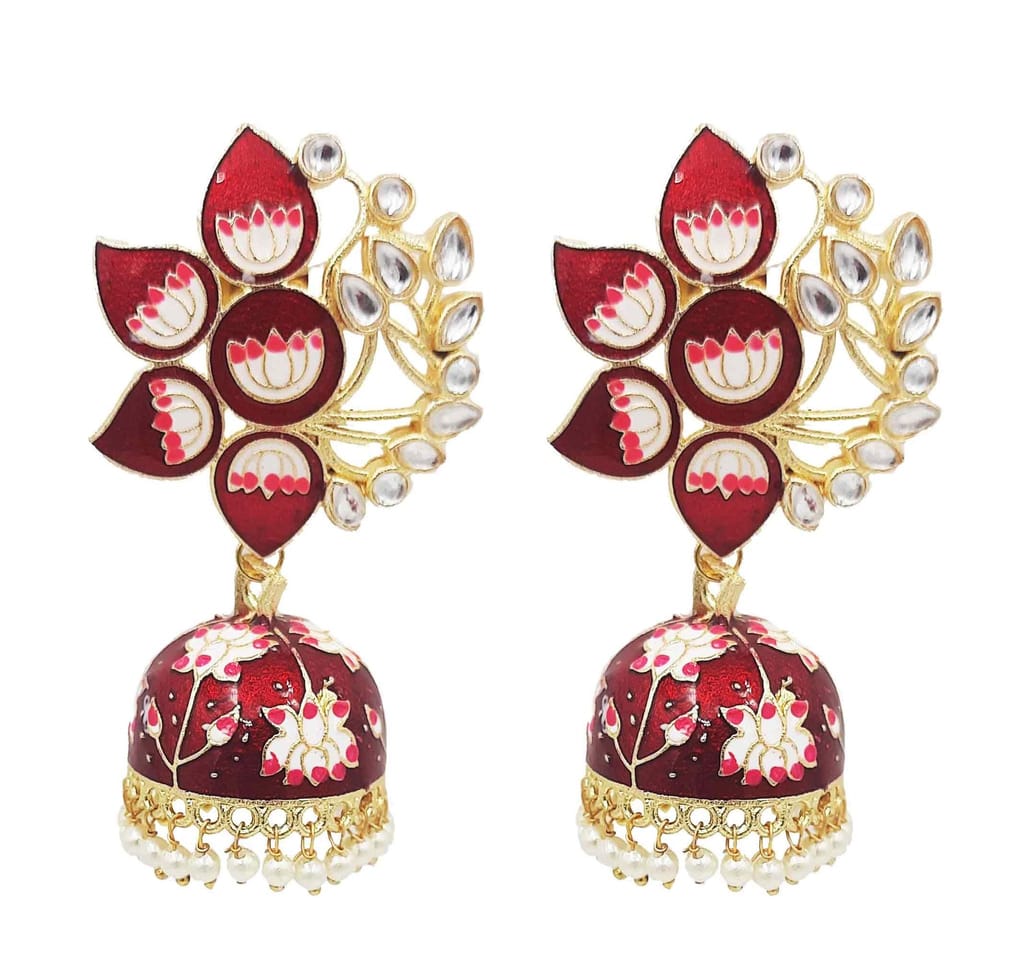 Abhaah bollywood inspired kundan meenakari traditional look bridal flower stud earrings jhumka th pearls for women and girls
