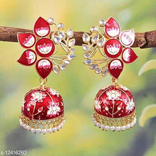 Abhaah bollywood inspired kundan meenakari traditional look bridal flower stud earrings jhumka th pearls for women and girls