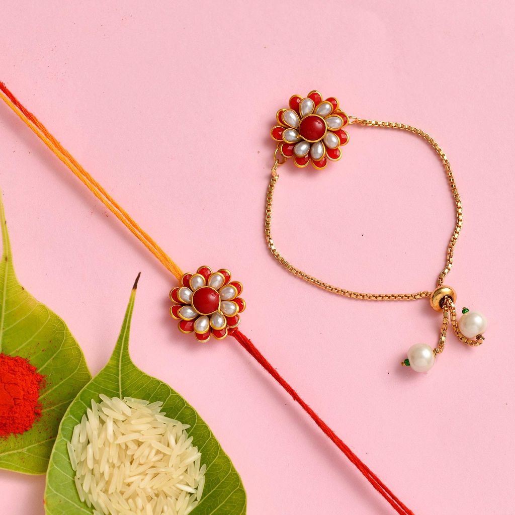 Indi Rang Indie Rang Rajasthani Gold Plated Chain pachi Work Rakhi Combo Set for Rakhi for bhaiya bhabhi Brother Sister Rakhi, Brother Sister Love. Rakhi lumba Rakhi Set