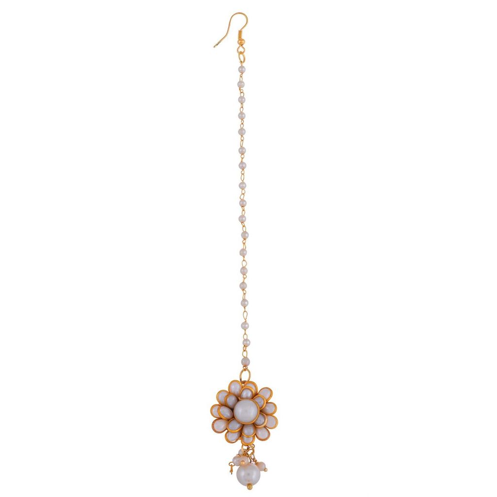 Abhaah kundan flower pearl chain maang tikka for women and girls