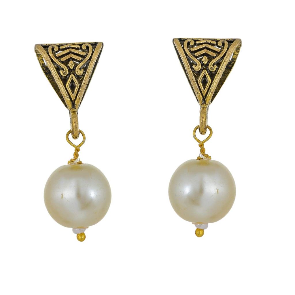 Abhaah long latest design oxidised antique gold pearlreversible mangalsutra with earrings jewellery set for woman