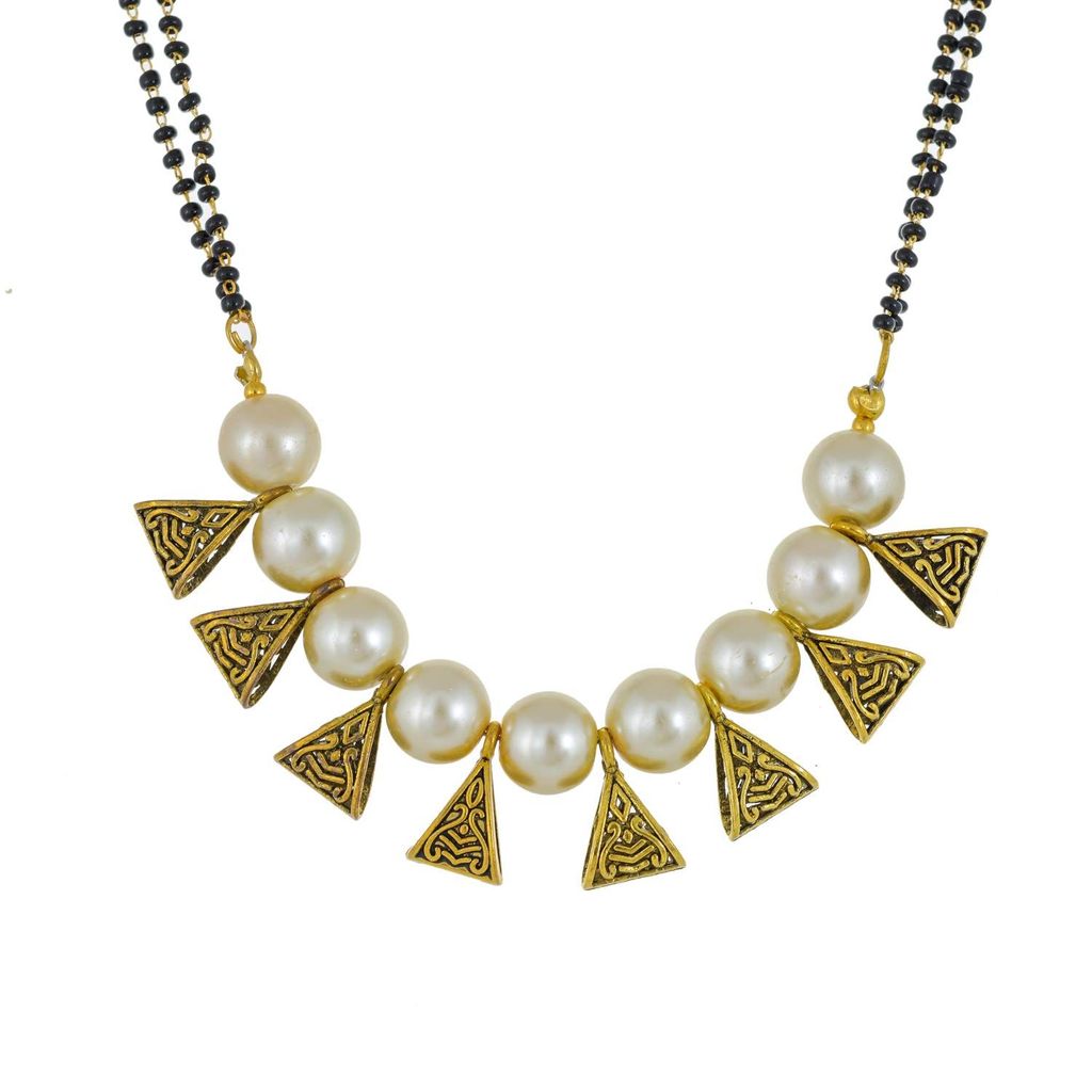 Abhaah long latest design oxidised antique gold pearlreversible mangalsutra with earrings jewellery set for woman