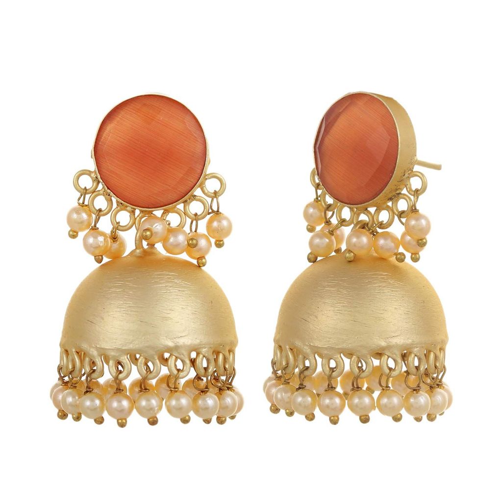 Abhaah latest design kundan matt gold brass traditional look bridal flower jhumki stud earrings jhumka pearls for women and girls