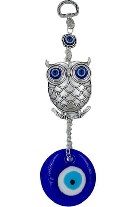 Owl Evil Eye Wall Hanging | Nazar Battu Showpiece For Home, Office, House (Silver Owl, Pack Of 1)