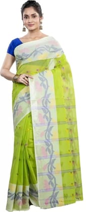 GitAsitSelf Design Tant Pure Cotton Saree  (Green)