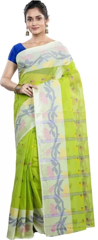 GitAsitSelf Design Tant Pure Cotton Saree  (Green)