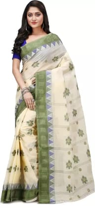 GitAsit Woven Tant Pure Cotton Saree  (Green)