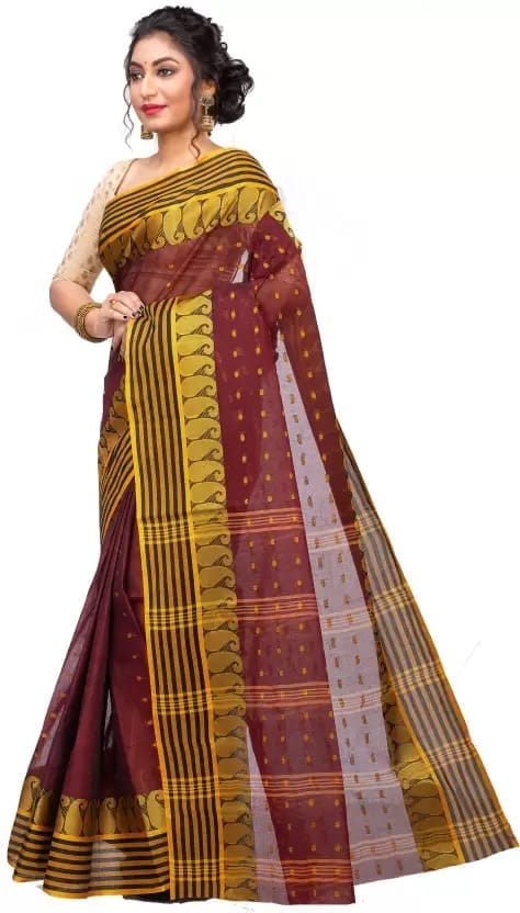 GitAsit Self Design, Woven Tant Pure Cotton Saree  (Brown)