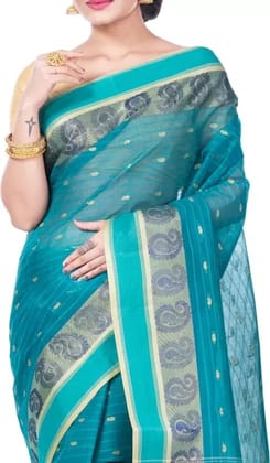 GitAsit Self Design, Woven Tant Pure Cotton Saree  (Light Green)