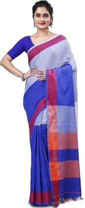 GitAsit Self Design, Woven Handloom Pure Cotton Saree  (Blue, Grey)