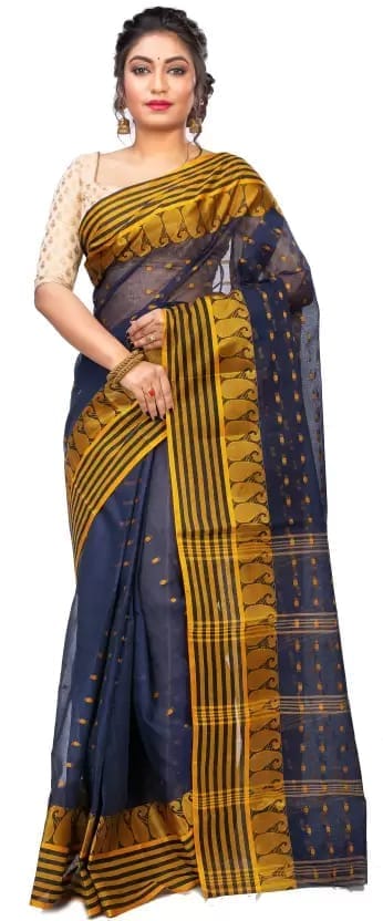 GitAsit Self Design, Woven Tant Pure Cotton Saree  (Blue)
