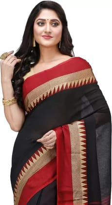 GitAsit Woven Handloom Pure Cotton Saree  (Black)
