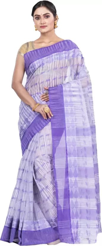 GitAsit Self Design Tant Pure Cotton Saree  (Light Purple)