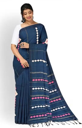GitAsit Striped Handloom Pure Cotton Saree  (Blue)
