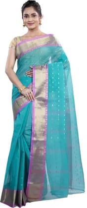 GitAsit Self Design Tant Pure Cotton Saree  (Light Blue)