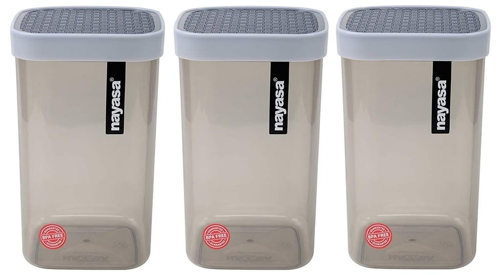 Nayasa Fusion Deluxe Containers Box/Polypropylene Grocery Container, Pack of 9 (1500ml 3Pcs, 1000ml 3Pcs, 750ml 3Pcs) (Grey) and 1 Pair Cleaning Gloves