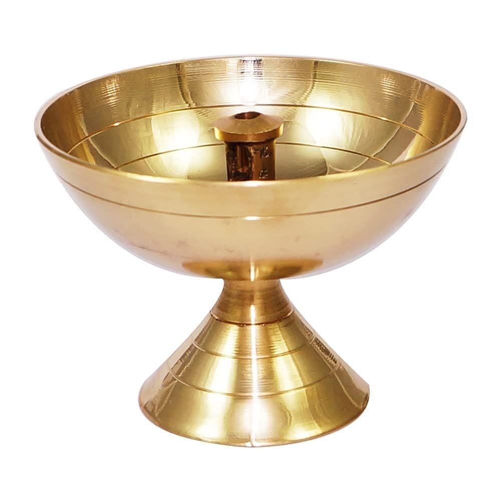 NURAT Brass Diya for Puja Small Size Akhand Jyot Diya for Pooja Heavy Base Brass Akhand Diya for Puja in Medium Size and Spiritual Product in Pital Diya Temple Diya