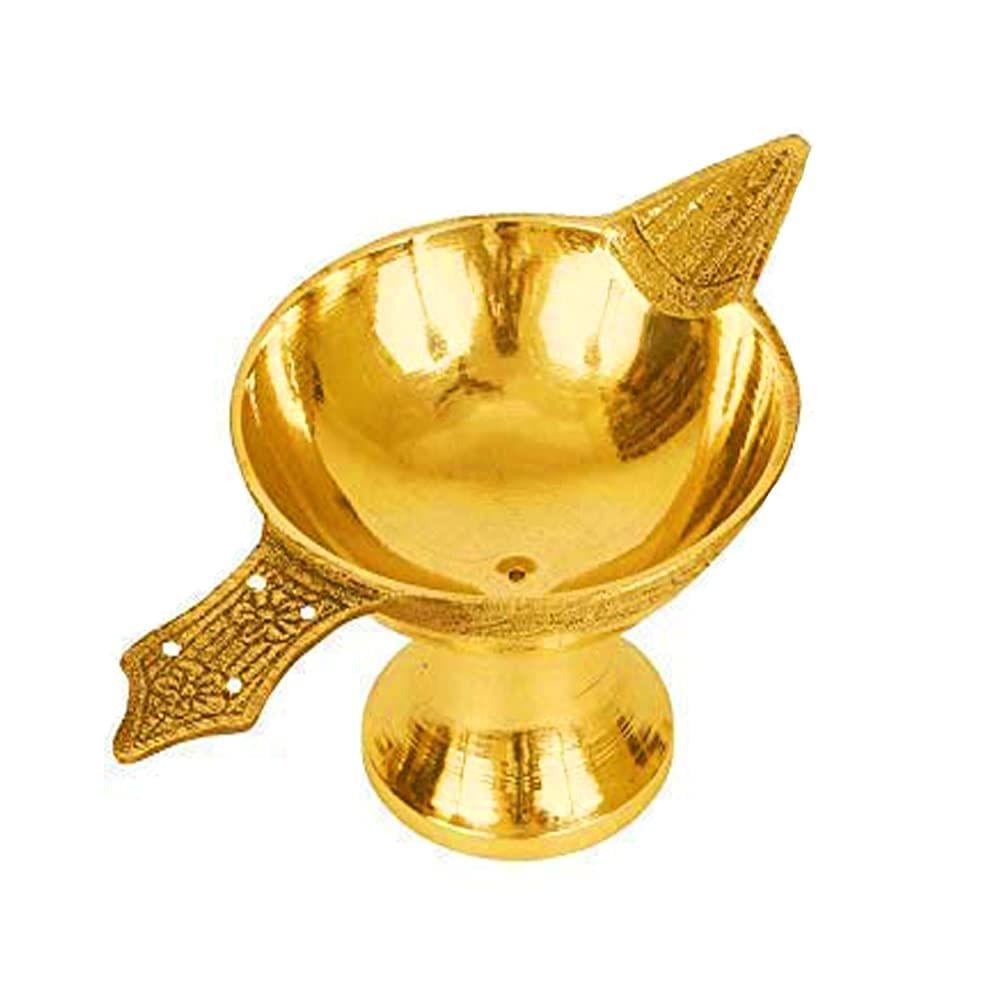 NURAT Brass Diya for Puja Small Size Akhand Jyot Diya for Pooja Heavy Base Aarti Pray Diya Deepak for Puja Diwali Temple Diya