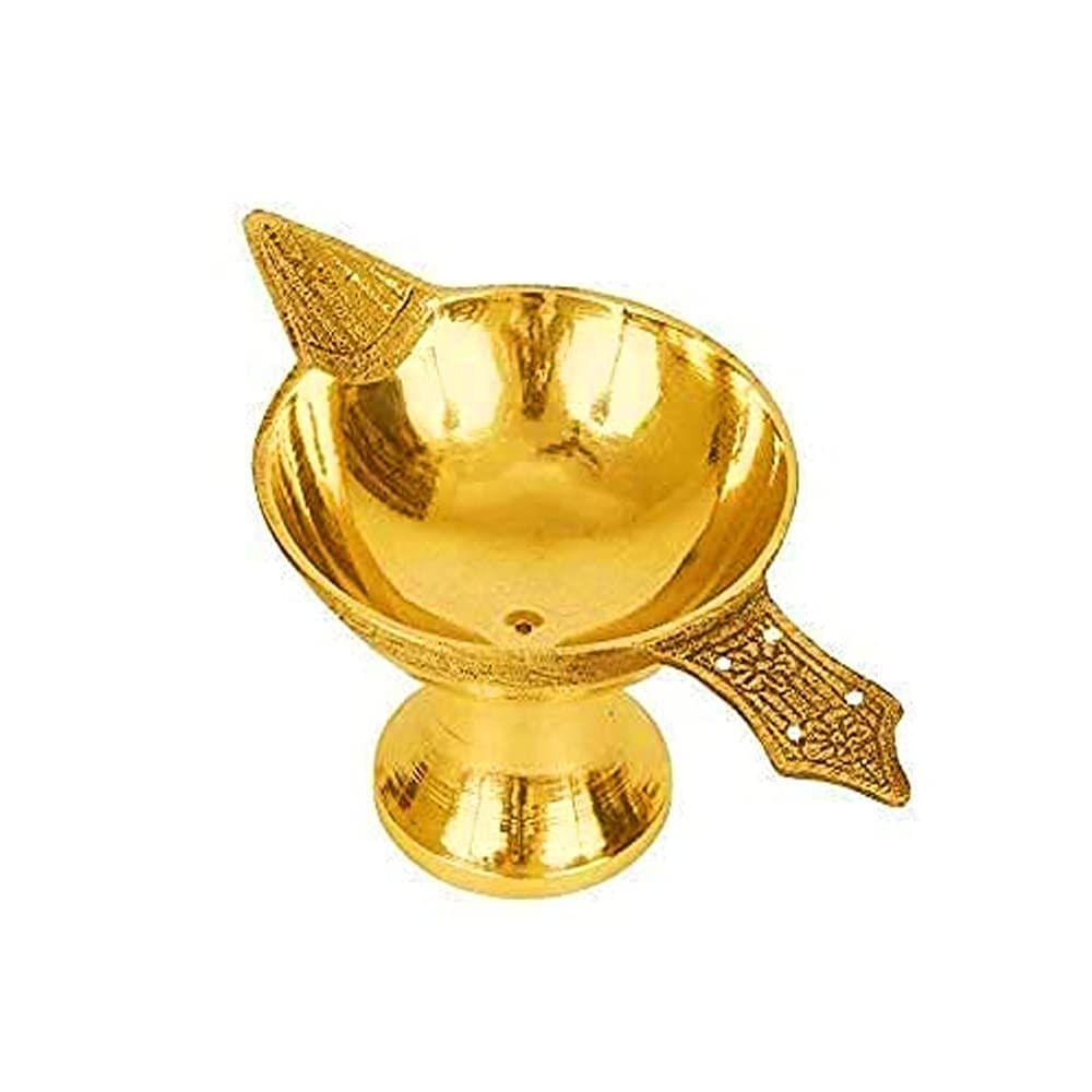 NURAT Brass Diya for Puja Small Size Akhand Jyot Diya for Pooja Heavy Base Aarti Pray Diya Deepak for Puja Diwali Temple Diya