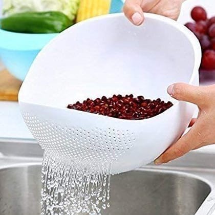 NURAT Rice Pulses Fruits Vegetable Noodles Pasta Washing Bowl & Strainer Good Quality & Perfect Size for Storing and Straining. Colander Random Colors