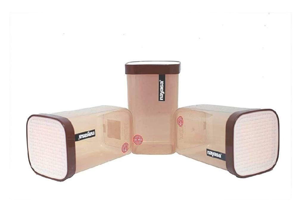 Nayasa Superplast Plastic Fusion Containers 2100ml, Set of 6, Brown with Silicone Spatula and Brush Set by Krishna Enterprises