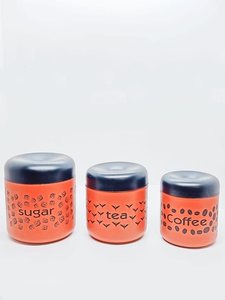 NURAT Stainless Steel Container for Storaging Tea Coffee Sugar & Dry Fruits (Matt Finish) (RED)- 3 PC Set. Suger 700ml Tea 500ml Coffee 300ml