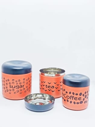 NURAT CANISTERS WITH COFFEE,SUGAR,AND TEA WRITING PRINTS CONTAINER (RED) (CAPACITY:SUGAR 700ML:TEA 500ML:COFFEE 300ML)