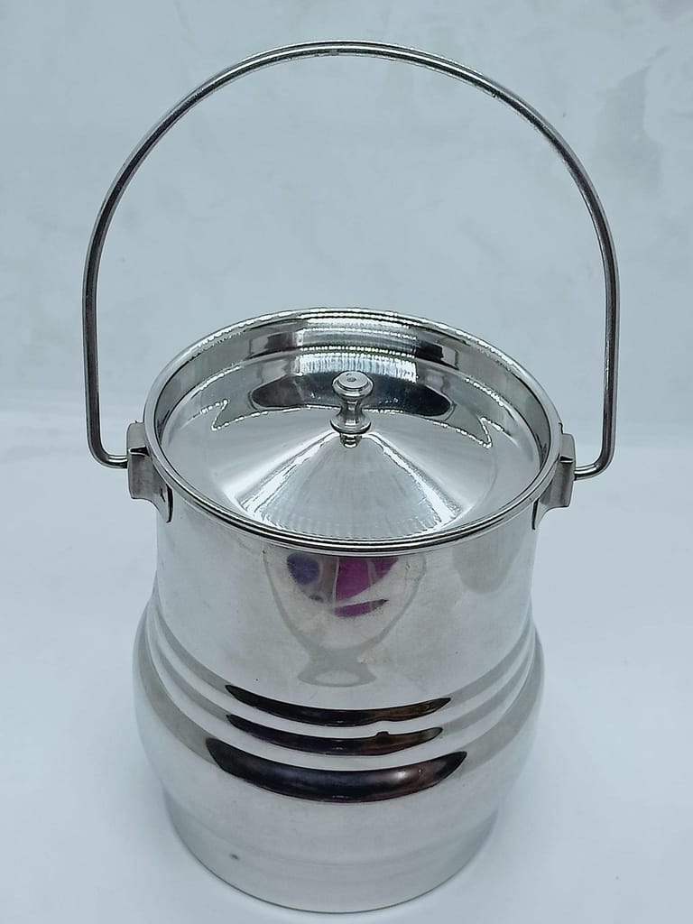 NURAT Stainless Steel Milk Can/Milk Barni /Milk Pot/Oil Can(with Lid) - Capacity 2 Litre miror Finish