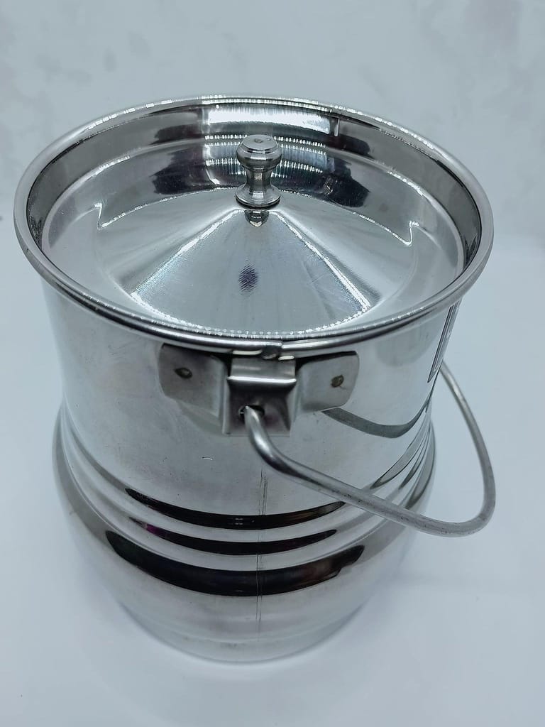NURAT Stainless Steel Milk Can/Milk Barni /Milk Pot/Oil Can(with Lid) - Capacity 2 Litre miror Finish