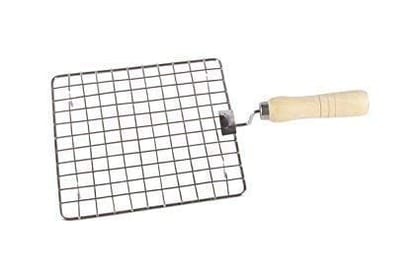 NURAT Stainless Steel Square Roasting Net Papad Grill Roti Jali Chapati Grill with Wooden Handle (17 cm)