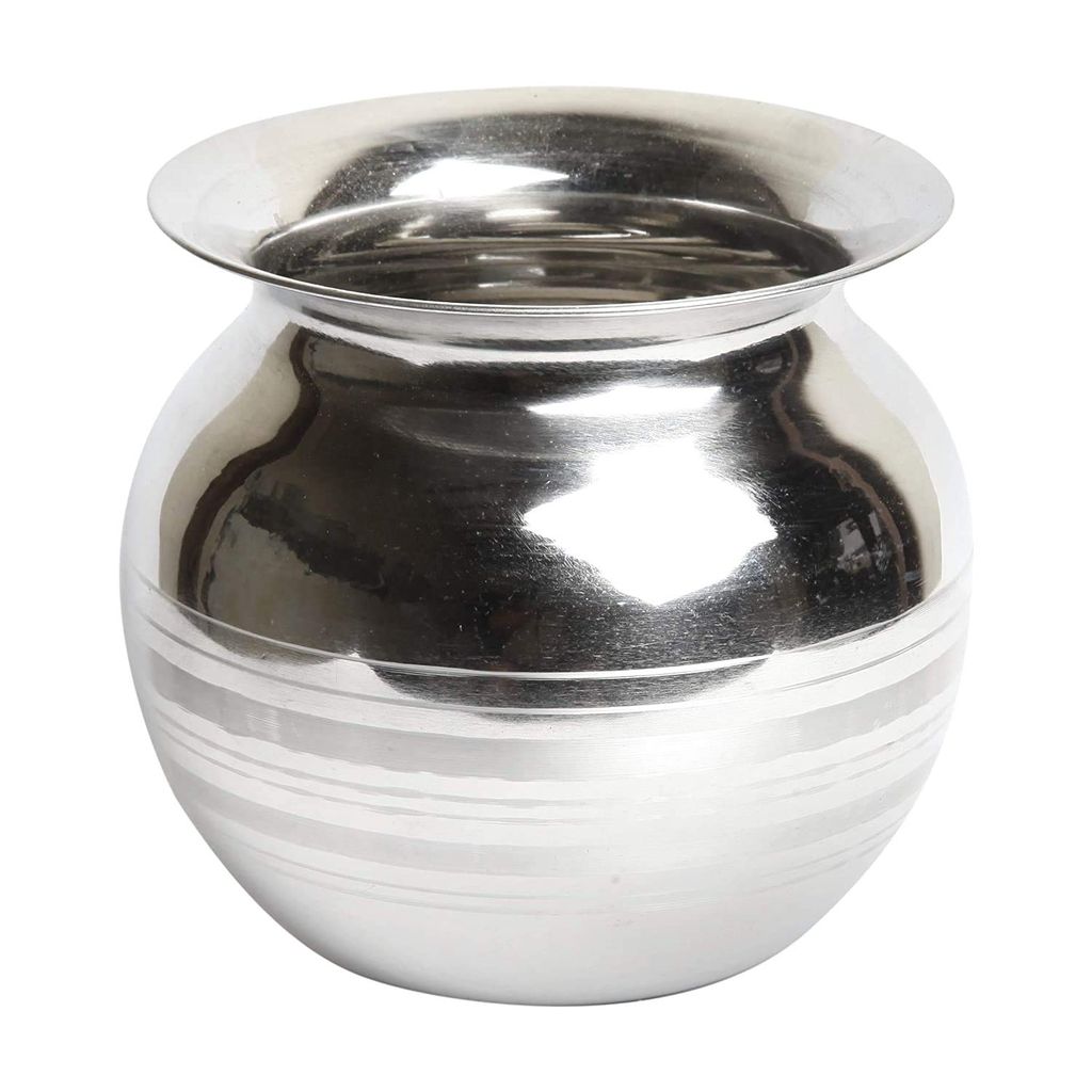 NURAT1000 ML/ 1 Liter (Pack of 1) Heavy Stainless Steel Water Storage Lota/Kalash/Chambu/Tumbler for Pooja/Pongal/Sankranti Puja/Wedding/Marriage/Karvachauth, Big Size (Metallic Silver)