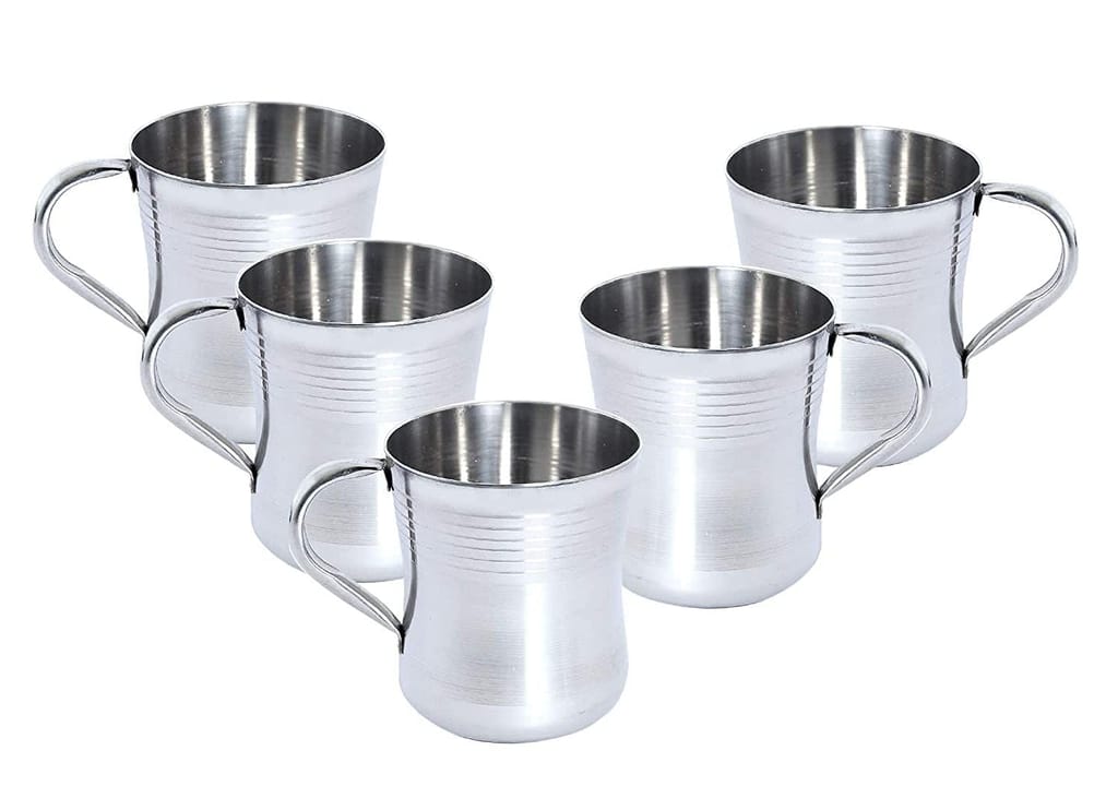NURAT Stainless Steel Tea Cup - 6 Pieces, Silver, 300 ml