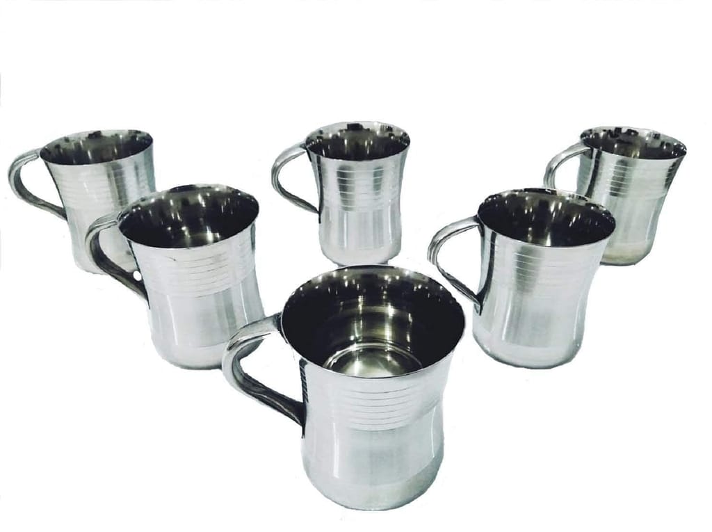 NURAT Stainless Steel Tea Cup - 6 Pieces, Silver, 300 ml