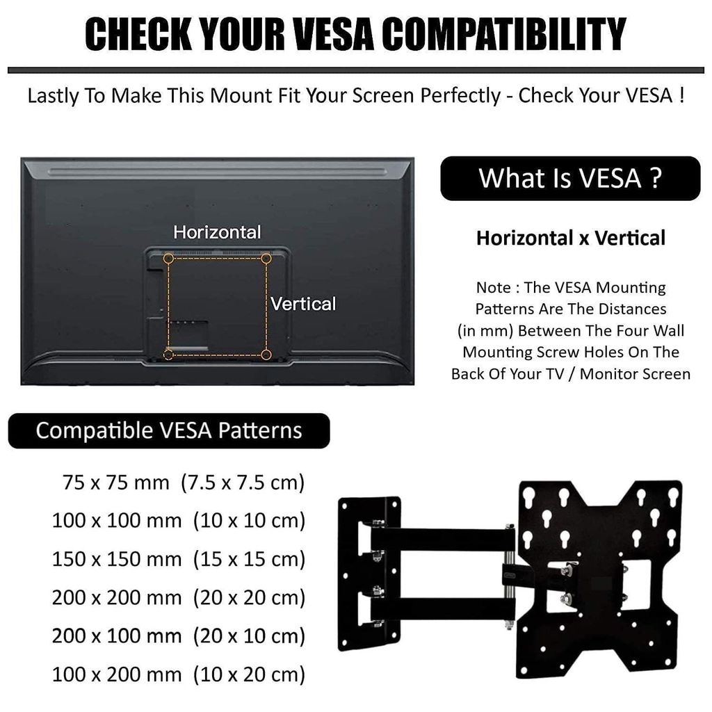 NURATUniversal Full Motion Tv Wall Mount/Stand 23 to 43 Inch LED LCD HD Plasma TV Stand Hanger(Black)(Distance to Wall 75 to 372 mm and Tilted Angle +-15 Degree)