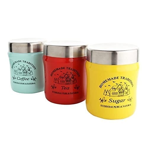 NURATStainless Steel Rainbow Tea Coffee Sugar Containers set of 3